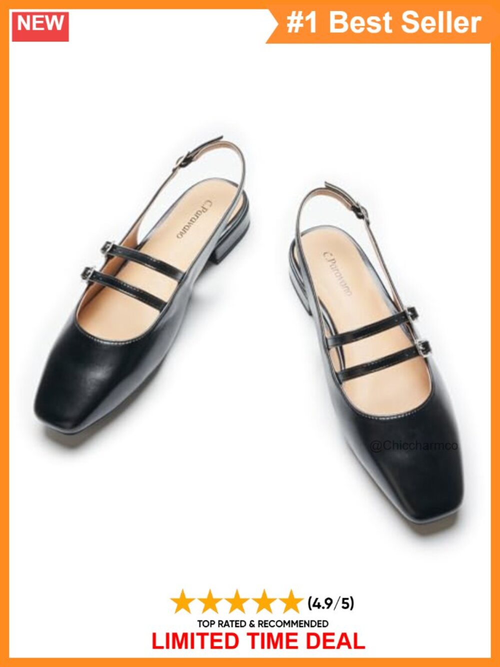 Lambskin Slingback Flats Memory Foam Low Heel Mary Jane Sandals